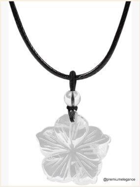 Hand Carved Gemstone Hawaii Flower Pendant Necklace 22" Wax Rope Cord